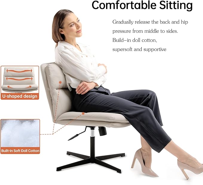 EMIAH Armless Office Desk Chair No Wheels PU-Padded Vanity Mid-Back Ergonomic - Image 10