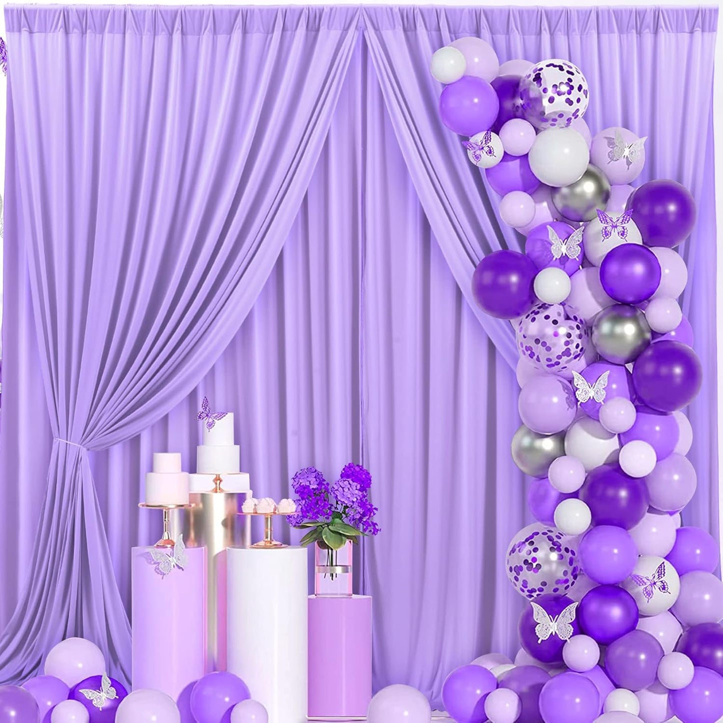50 ft x 10 ft Wrinkle Free Lavender Backdrop Curtain for Parties, Polyester Light Purple Photo Backdrop Drapes 10 Panels 5x10ft for Baby Shower Photoshoot Wedding Birthday Party Photography Curtains
