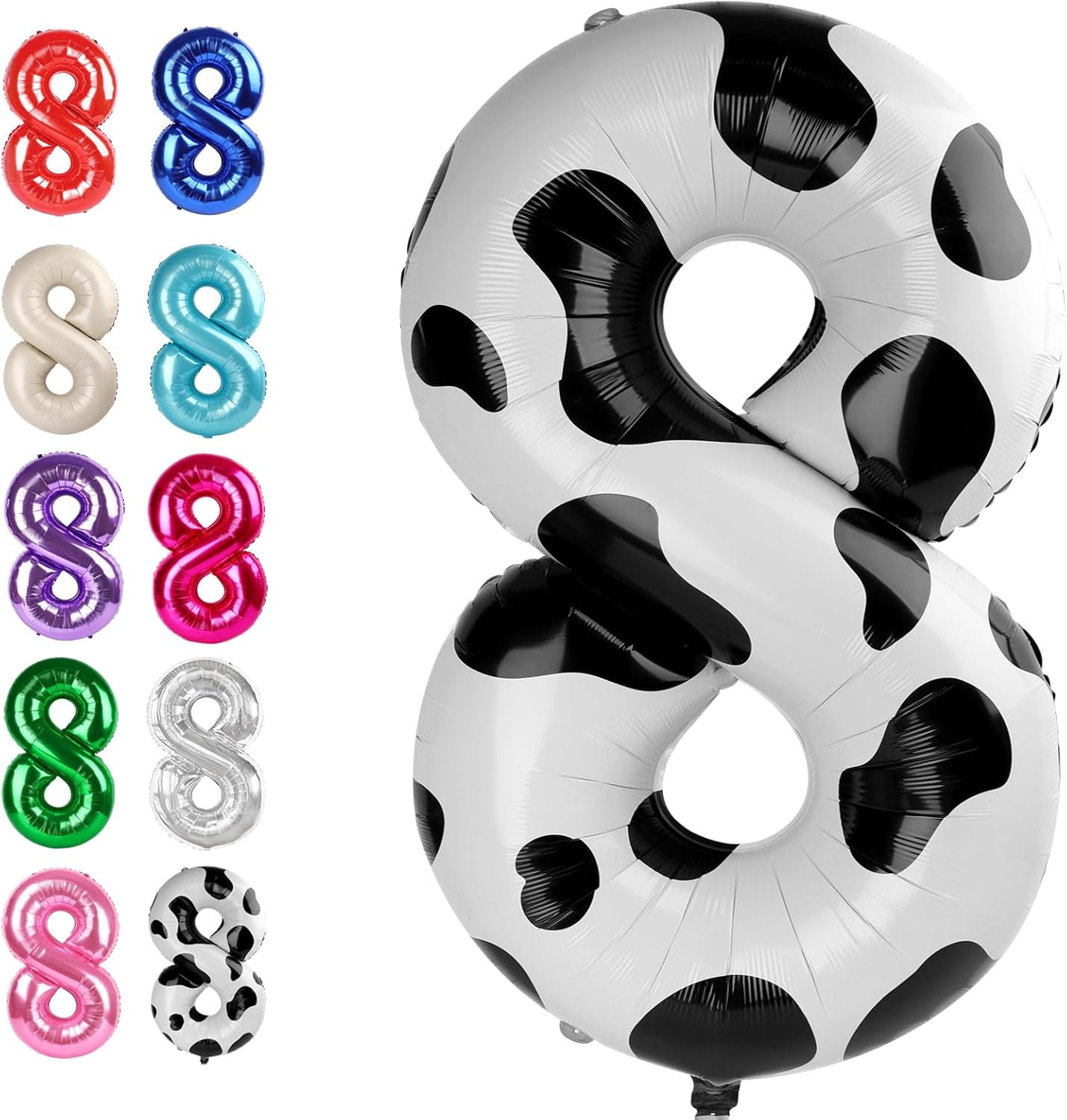 Cow Print Foil Number 8 Balloon 40 Inch, Helium Mylar Eight Number 8 18 28 38 48 58 80 88 Birthday Balloons, 8th Cow Print Women Men Wedding Anniversary, Graduations Party Supplies