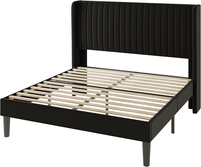 Allewie Full Size Velvet Bed Frame/Vertical Channel Tufted Wingback - Image 9