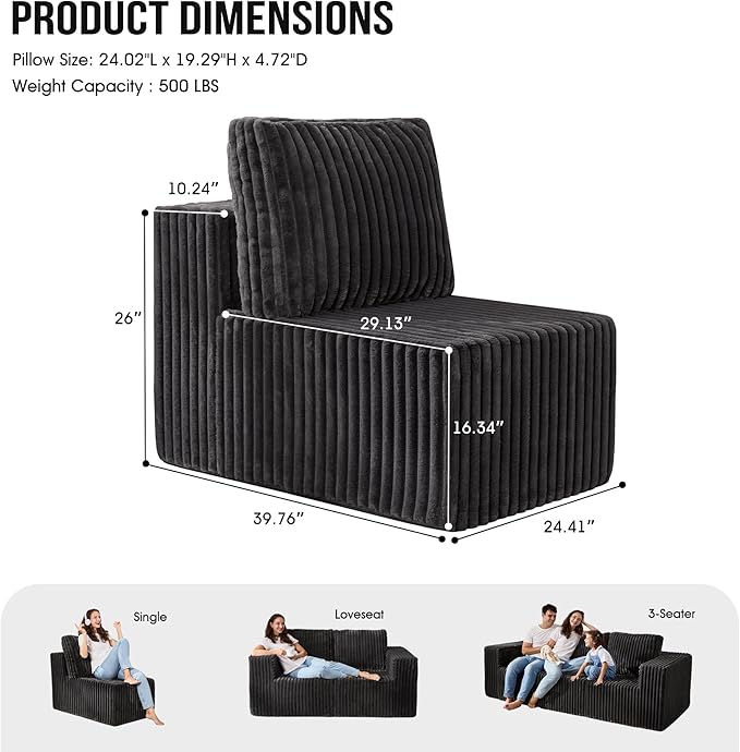 Single Sofa 1 Seat Couch with Deep Seat Memory Foam Cloud Chair with Pillows - Image 2