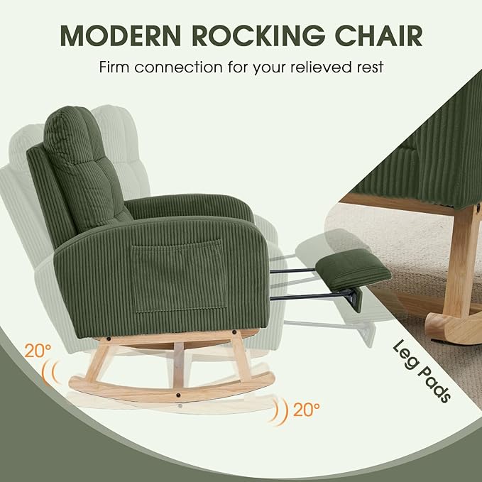 NIOIIKIT Nursery Rocking Chair, Corduroy Upholstered Rocking Chair - Image 5
