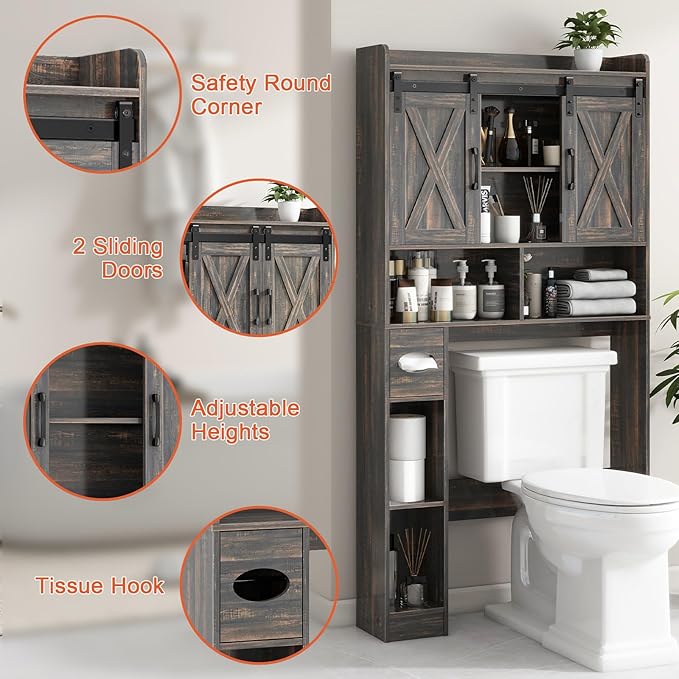 Vabches Over The Toilet Storage Cabinet, Farmhouse Storage Cabinet Over Toilet - Image 3