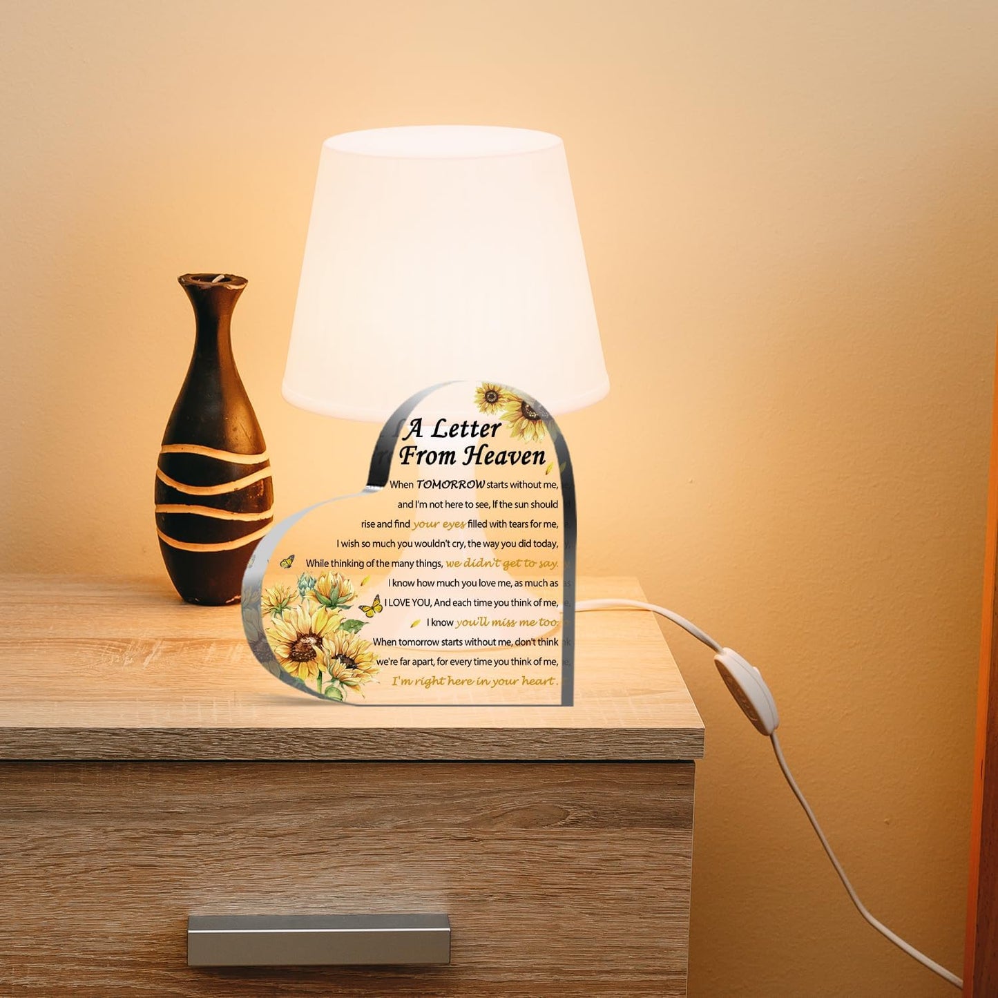 Sympathy Gifts - A Letter from Heaven- Memorial Gift for Loss of Mother Father Husband Son, Acrylic Heart Keepsake,Remembrance Sympathy Gifts （Sunflower）