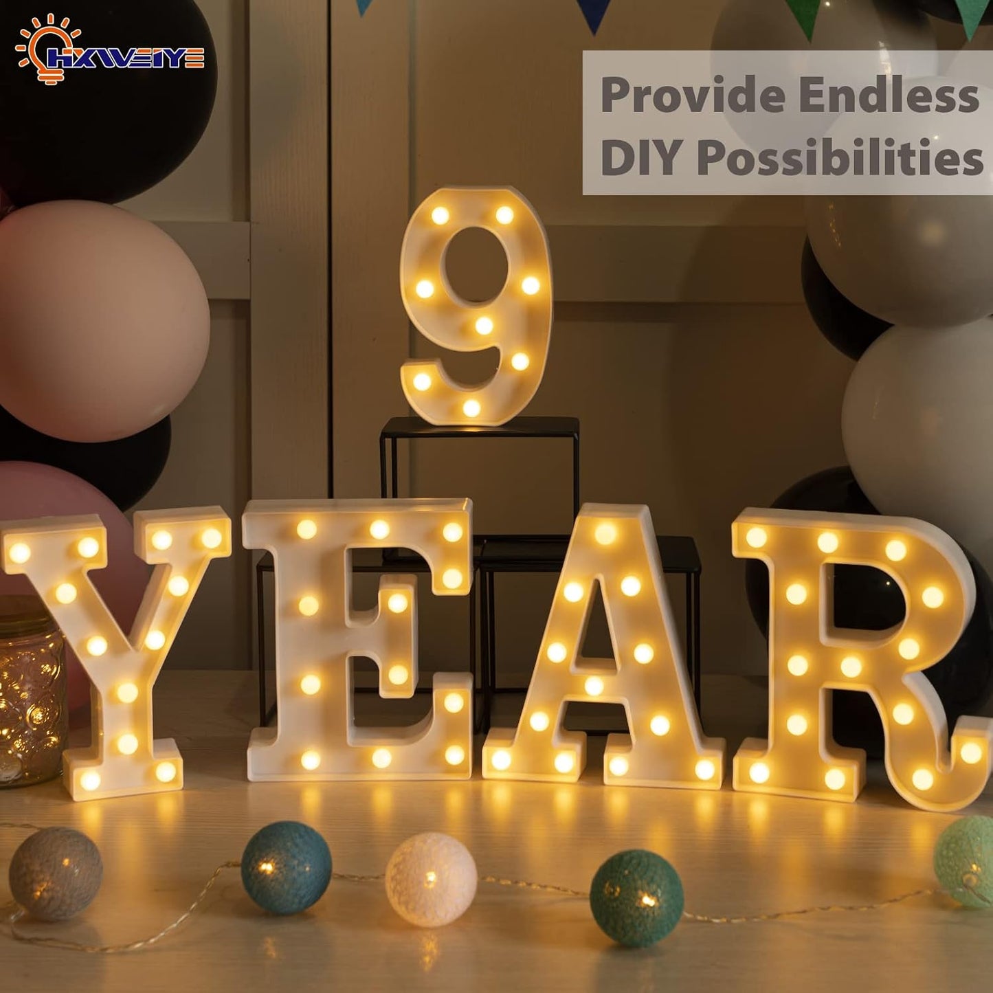 HXWEIYE Light Up Numbers-9, LED Marquee Number Lights Sign 26 Alphabet and 10 Number for Party Bar Birthday, Light Up Letters Battery Powered Warm White Christmas Decoration Numbers Lights