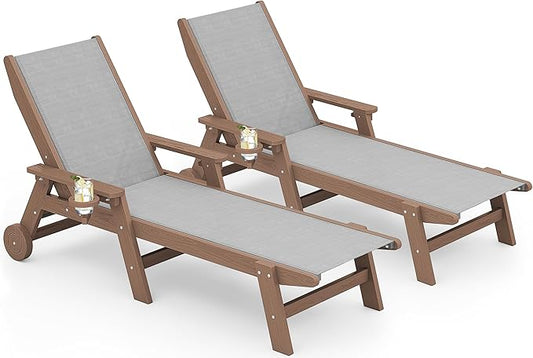 SERWALL Textilene Patio Chaise Lounge Chair Set of 2, 5 Positions Outdoor by SERWALL