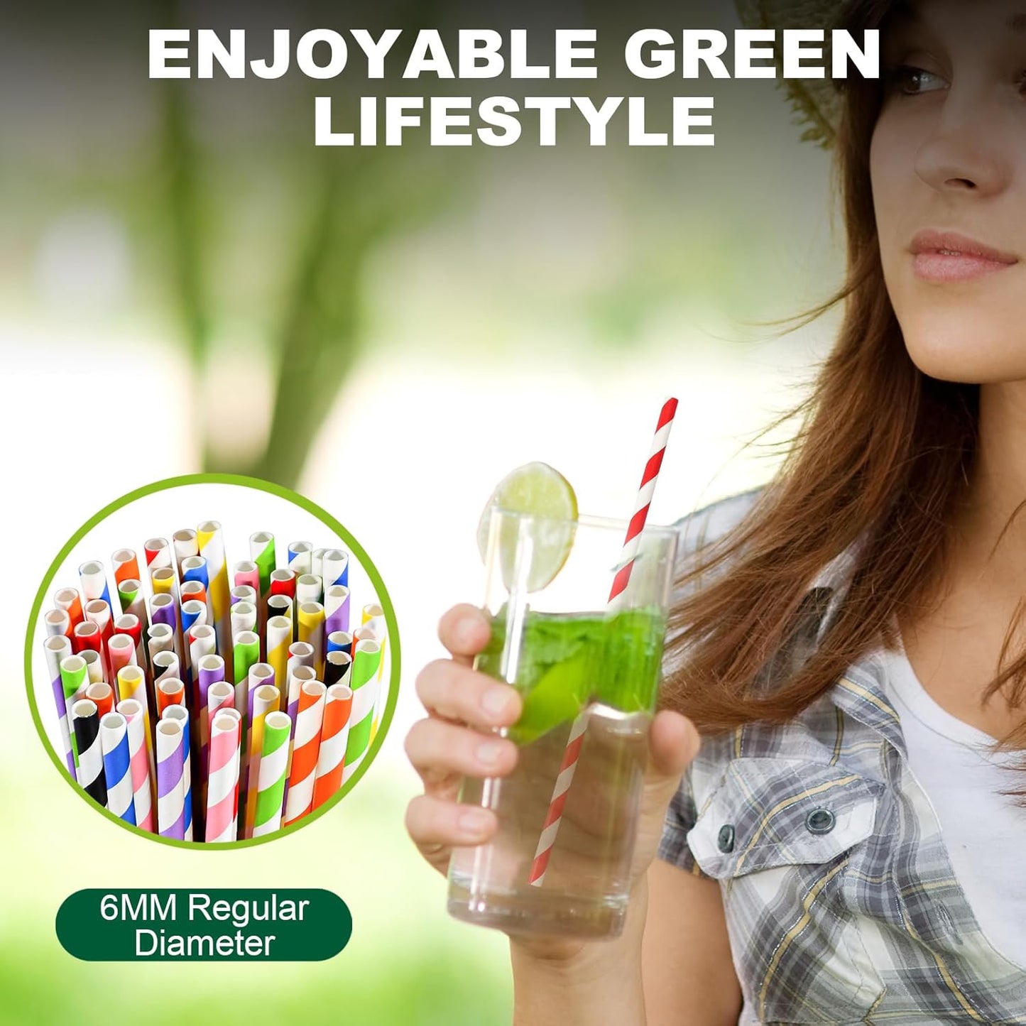 Individually Wrapped Disposable Paper Drinking Straws 7.75'' x 0.24'' - Colorful Stripes [400 Counts] - Eco-friendly Biodegradable