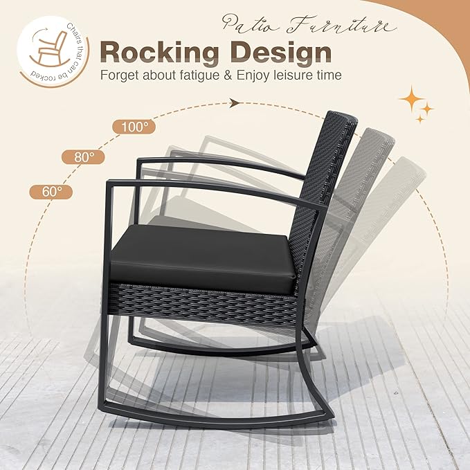 Greesum 3 Pieces Outdoor Furniture Set Patio Bistro Rocking Chairs - Image 5
