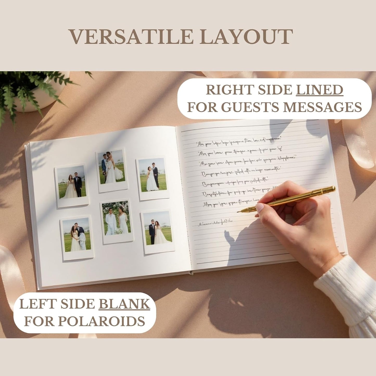 Wedding Guest Book for Guests to Sign, Elegant Wedding Guestbook Ideas, Sign in Book for Bridal and Baby Shower, Polaroid Guest Book, 100 Thick Lined and Blank Pages for Party, Wedding Books