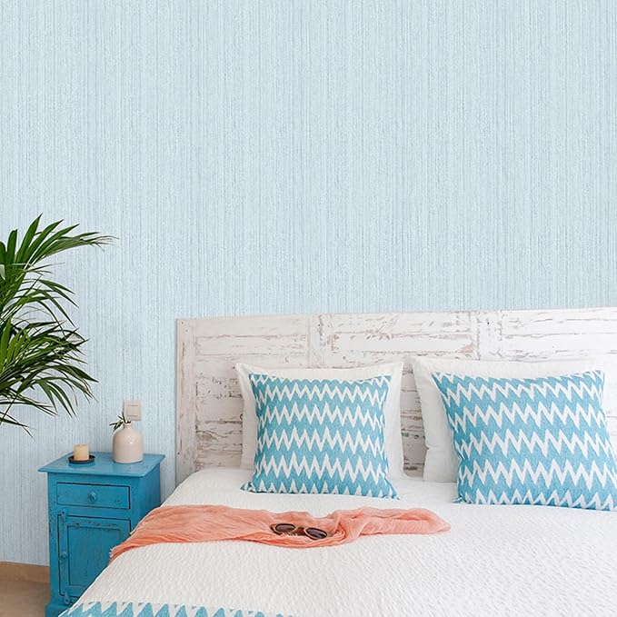 Light Blue Textured Grasscloth Peel and Stick Wallpaper, Waterproof Removable - Image 6