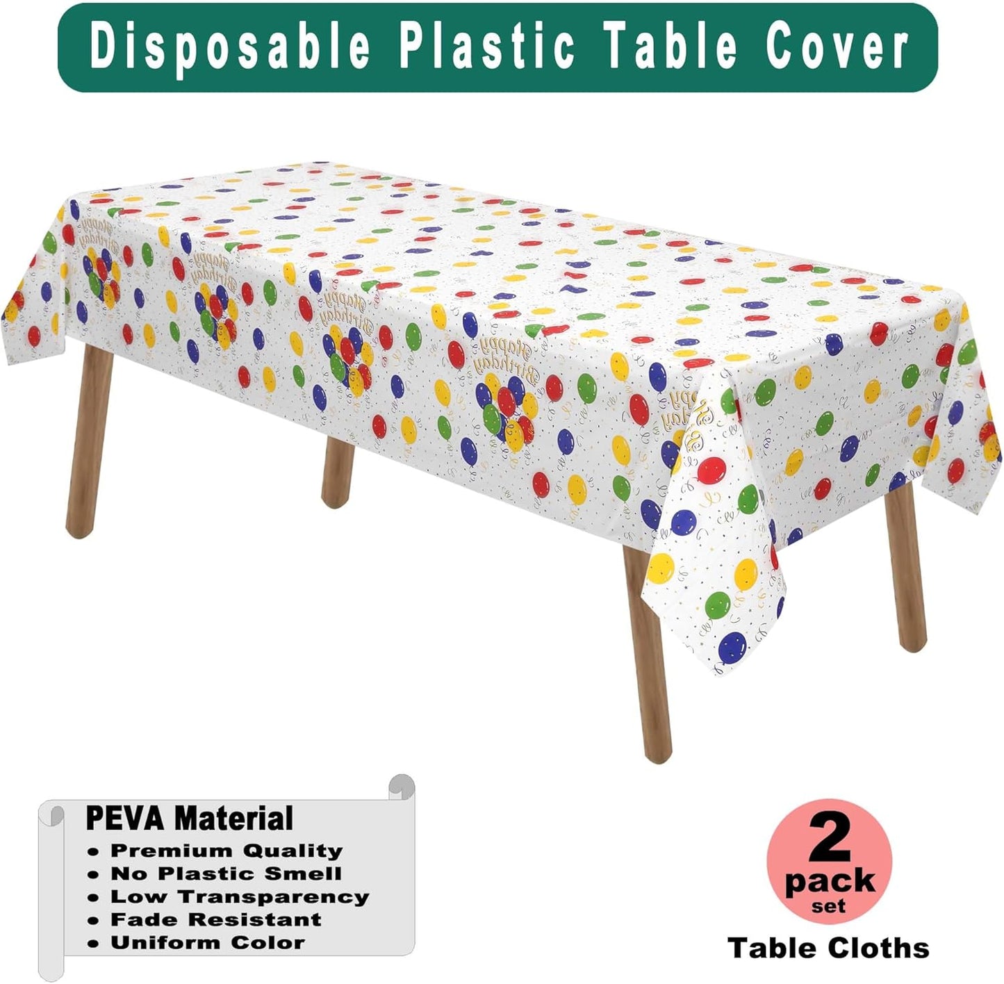 PARTY ULYJA Happy Birthday Plastic Tablecloths 2 Pack Rainbow Disposable Table Covers White Shower Party Tablecovers 54 x 108 Inch Rectangle Table Cloths for Picnic Birthday Wedding Parties 8 ft