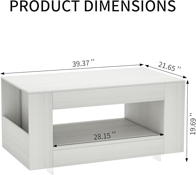 39" Wood Coffee Table for Living Room, Sides Storage - Image 2
