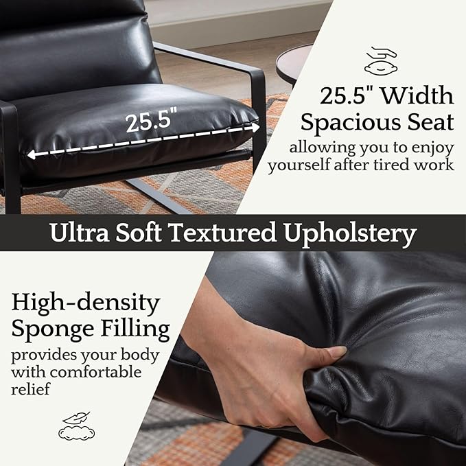 LukeAlon Modern PU Leather Accent Armchair, Upholstered Living Room Chair - Image 8