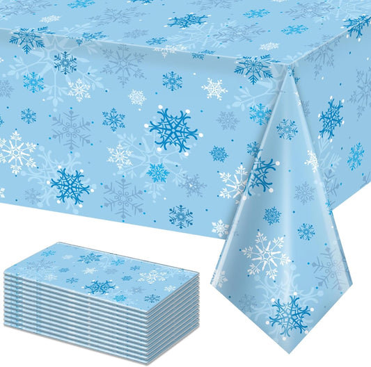 12 Pieces Christmas Snowflake Party Tablecloth Decorations,Plastic Ice Blue and White Winter Wonderland Table Cover for Winter Christmas Birthday Holiday Party Decorations and Supplies,54x108 inch