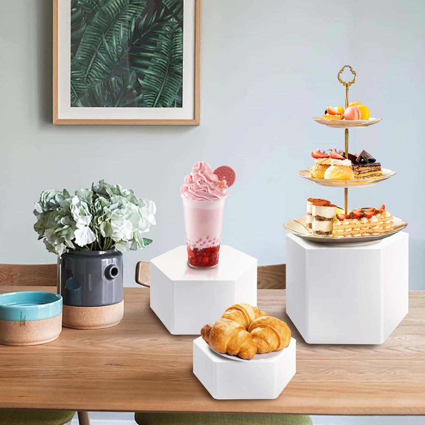 6 Pcs Buffet Risers, Dessert Stands Acrylic, Food Risers for Buffet, Jewelry Showcase, Riser Display Cases， Acrylic Display Base, White