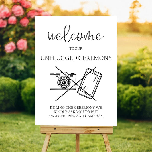 Unplugged Wedding Ceremony Yard Sign – Clear No Phone No Camera Message – Bold Outdoor Wedding Sign