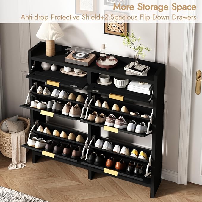 HOKYHOKY Large Rattan Shoe Storage Cabinet - Image 5