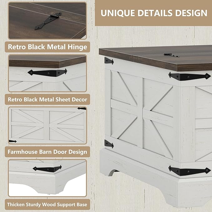 Furnideco Farmhouse Lift Top Coffee Table, Square Wood Center Table - Image 6