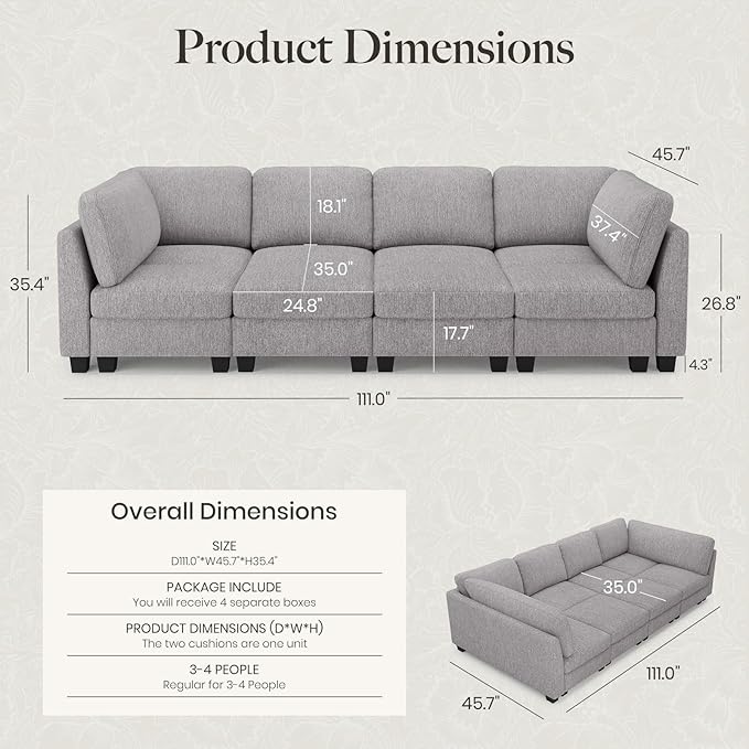 Belffin 111" Cloud Sectional Sleeper Sofa - Image 2