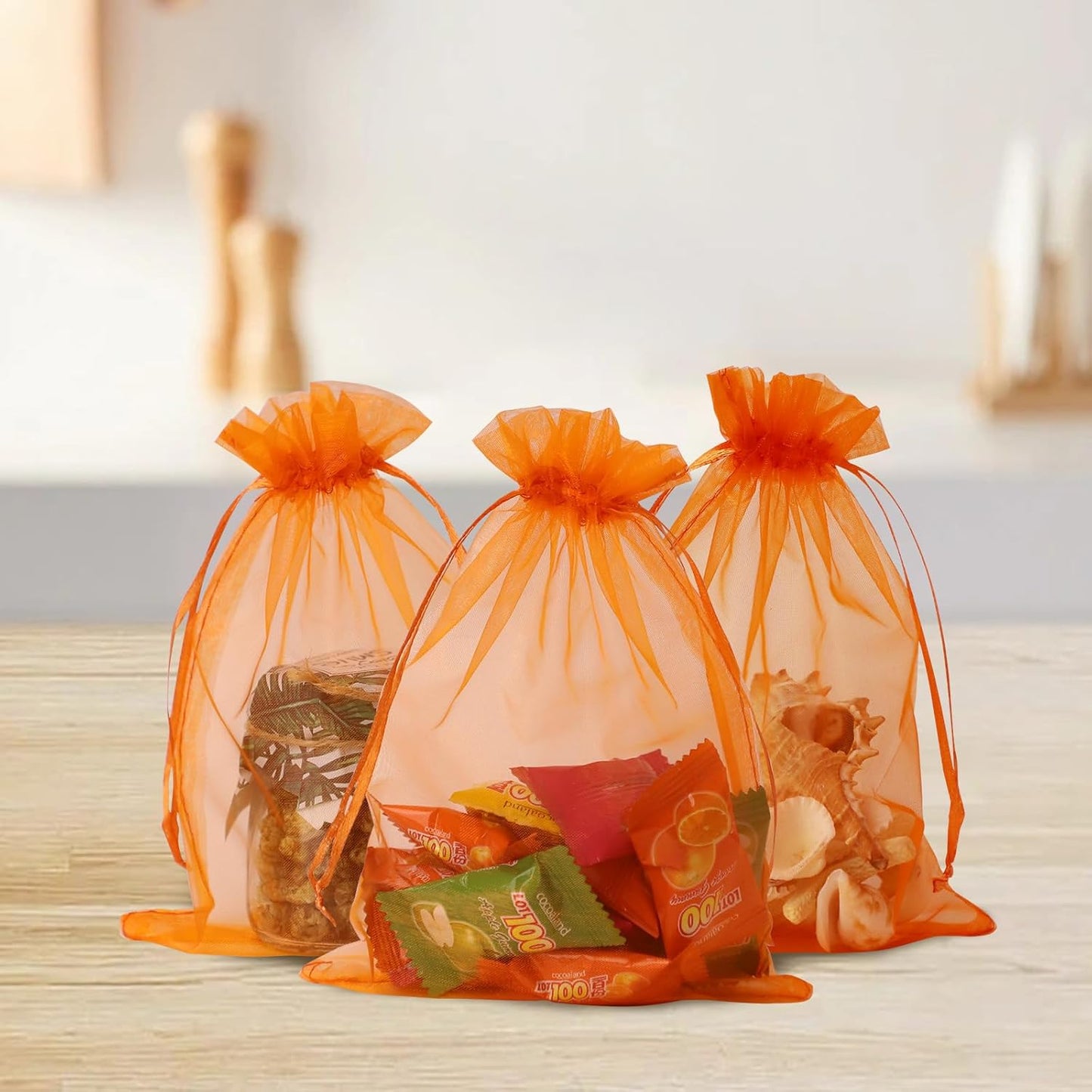 Wudygirl 100PCS 5X7 Inch Organza Bags - Jewelry, Drawstring, Sheer Organza Bags for Halloween, Christmas, Parties, Weddings, Baby Showers (Orange 5X7)