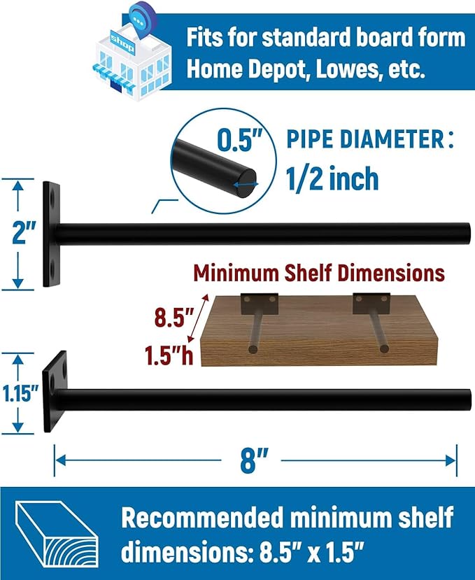 LEOPO Black 4-Pack 8 inch Floating Shelf Brackets, Hidden Shelf Bracket - Image 3