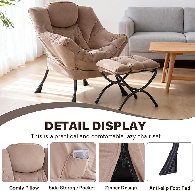 Lazy Chair with Ottoman, Modern Accent Chair Contemporary Sofa Chair with - Image 4