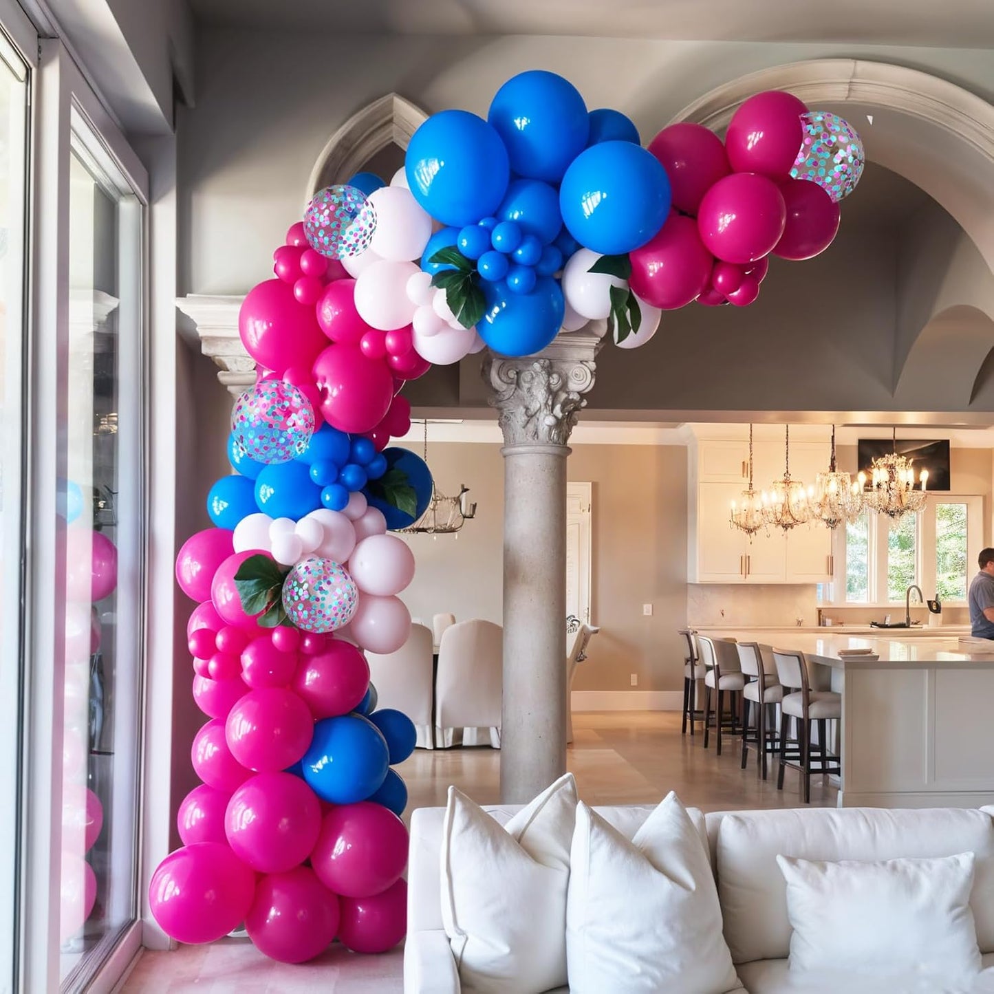 Pink and Blue Balloons, 12 Inch Royal Blue Hot Pink Confetti Balloons for Girl Cartoon Birthday Pool Party Graduation Baby Shower Gender Reveal Supplies