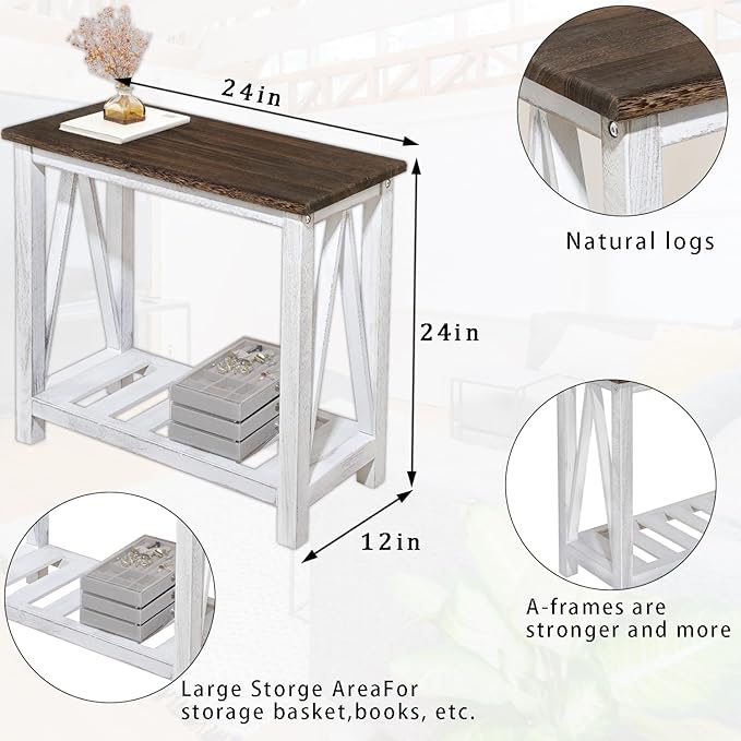 Farmhouse End Table Narrow Side Table Living Room Slim End Tables - Image 3