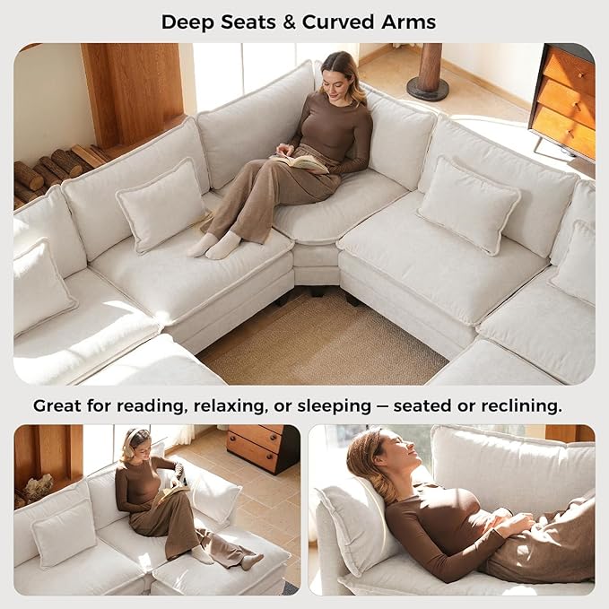 ELUCHANG 114" Oversized V-Shaped Cloud Couch Modular Sectional Sofa - Image 7