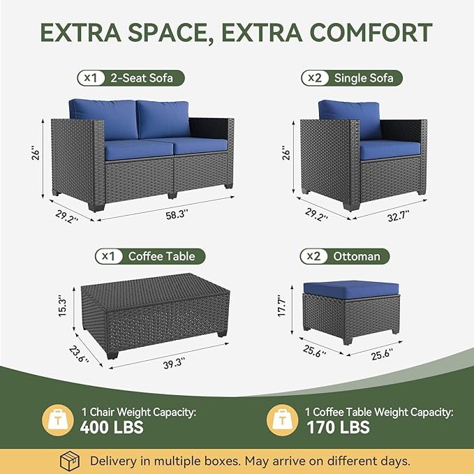 Aoxun 7 Piece Outdoor Patio Furniture Set 6 Seats, Outdoor Sectional - Image 8