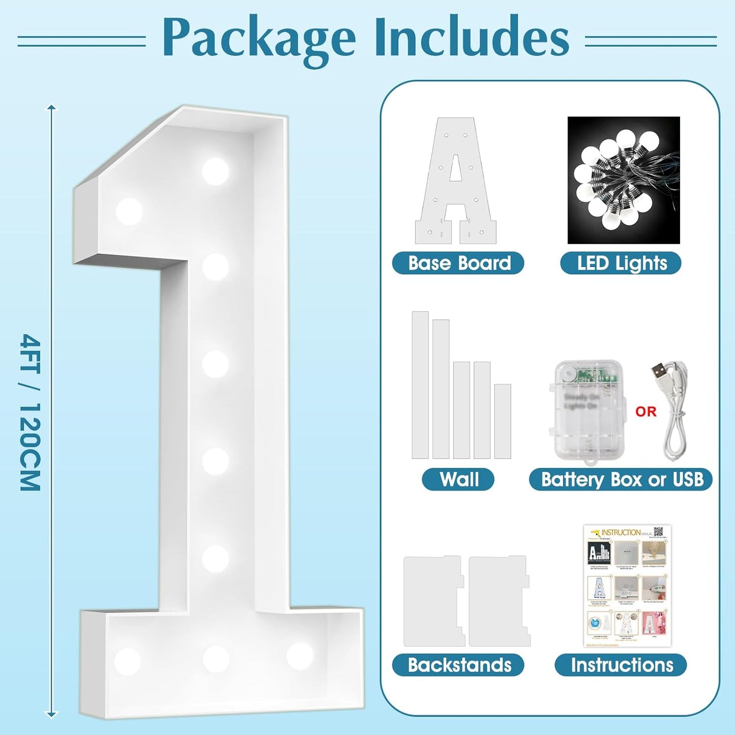 Ledido 4FT Marquee Light Up Numbers, Cool White Light Up Numbers Large Marquee Numbers for Party Decorations,3rd 13th Birthday Anniversary Decor, Number 3