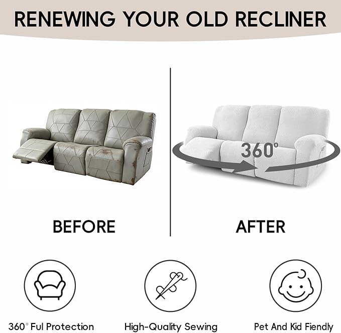 5-Piece Recliner Sofa Covers, Stretch Geometric Strokes Jacquard Recliner Sofa - Image 6