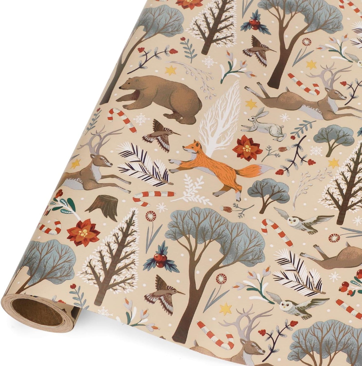 Ribbli Christmas Wrapping Paper Rolls,Mini Roll-17 Inch x 33 Feet-Christmas Woods