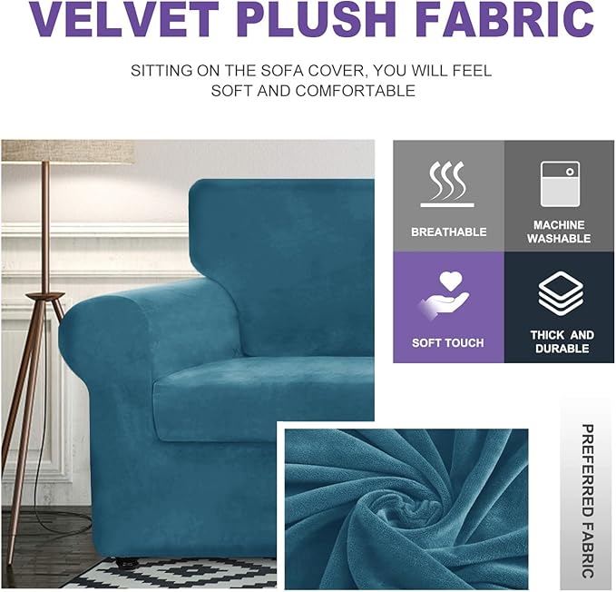 ZNSAYOTX Luxury Velvet Sofa Cover 3 Piece Stretch Loveseat Covers - Image 3