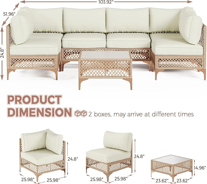 7-Piece Generous Patio Furniture Set, Wicker Outdoor Sectional Set - Image 2