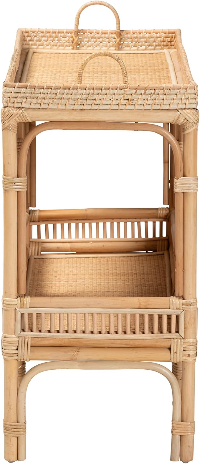Bali & pari Lombok Modern Bohemian Natural Rattan 2-Tier Console Table - Image 5