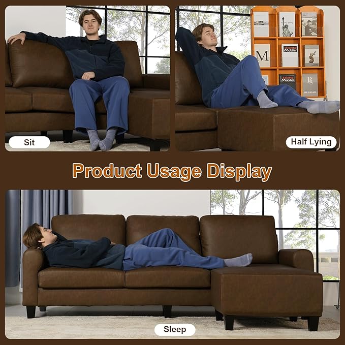 EASE MOOSE Large Seat Faux Leather L Shaped Sofa, Waterproof and - Image 9