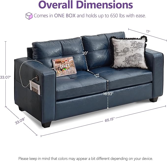 TYBOATLE 65" Faux Leather Loveseat - Image 2