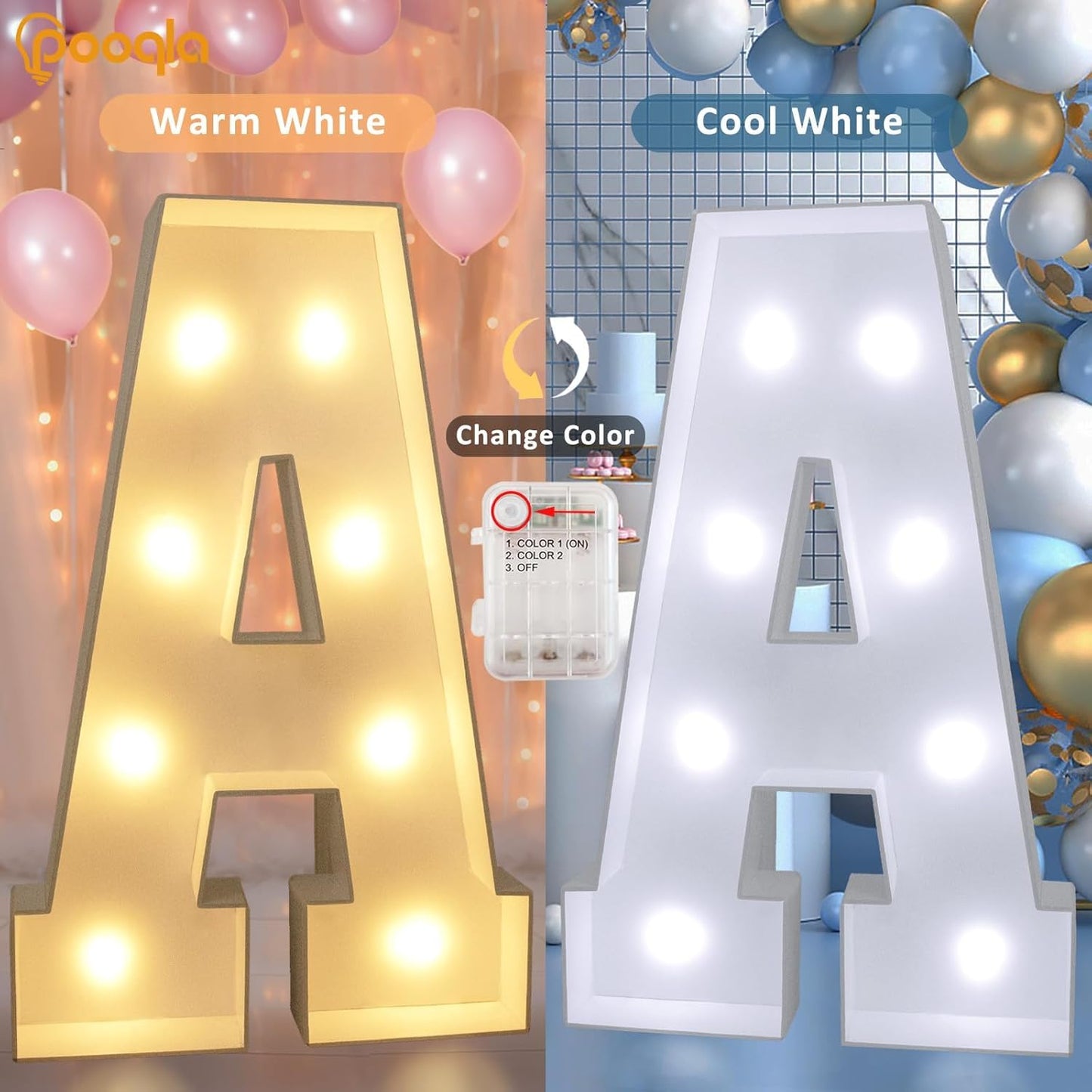 Pooqla 3FT Light Up Marquee Letters, Cool White and Warm White LED Large Lighted Marquee Birthday Decor, Giant Mosaic Letters Sign for Graduation Anniversary Wedding Party Decoration, Letter H