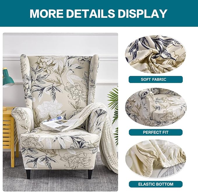 KRFOONN Wingback Chair Covers Slipcovers 2 Piece Stretch Wing Chair Covers - Image 3