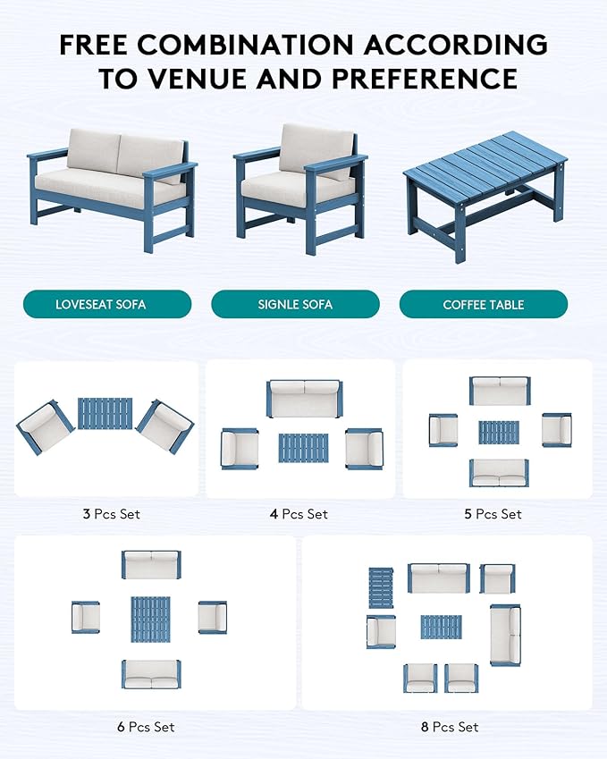 SERWALL 4 Pieces HDPE Outdoor Sofa Set - Image 6