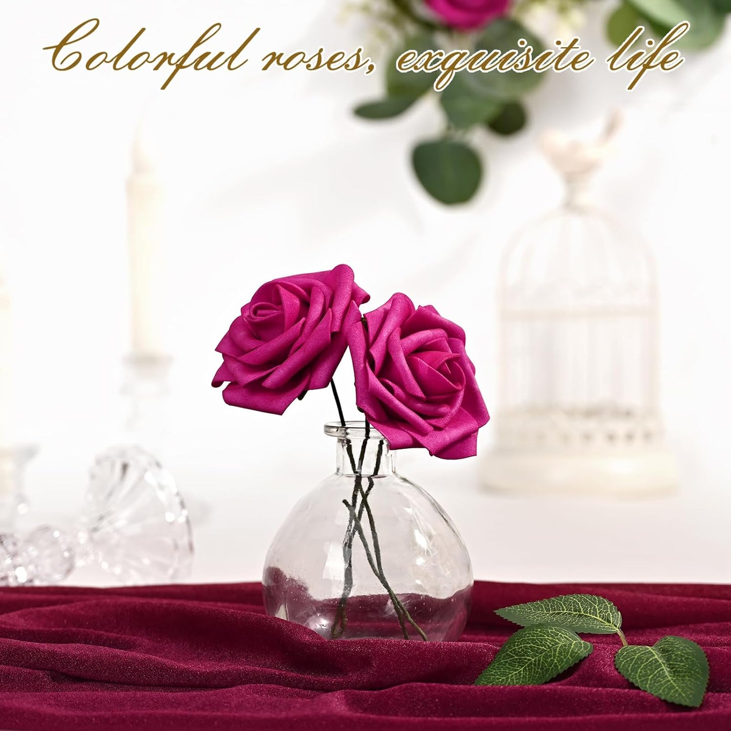 BLEUM CADE 36Pcs Artificial Flowers Fake Roses with Stems, Rose Red Boxed Foam Roses for DIY Bouquets Centerpieces Wedding Party Arrangement Bridal Shower Decor