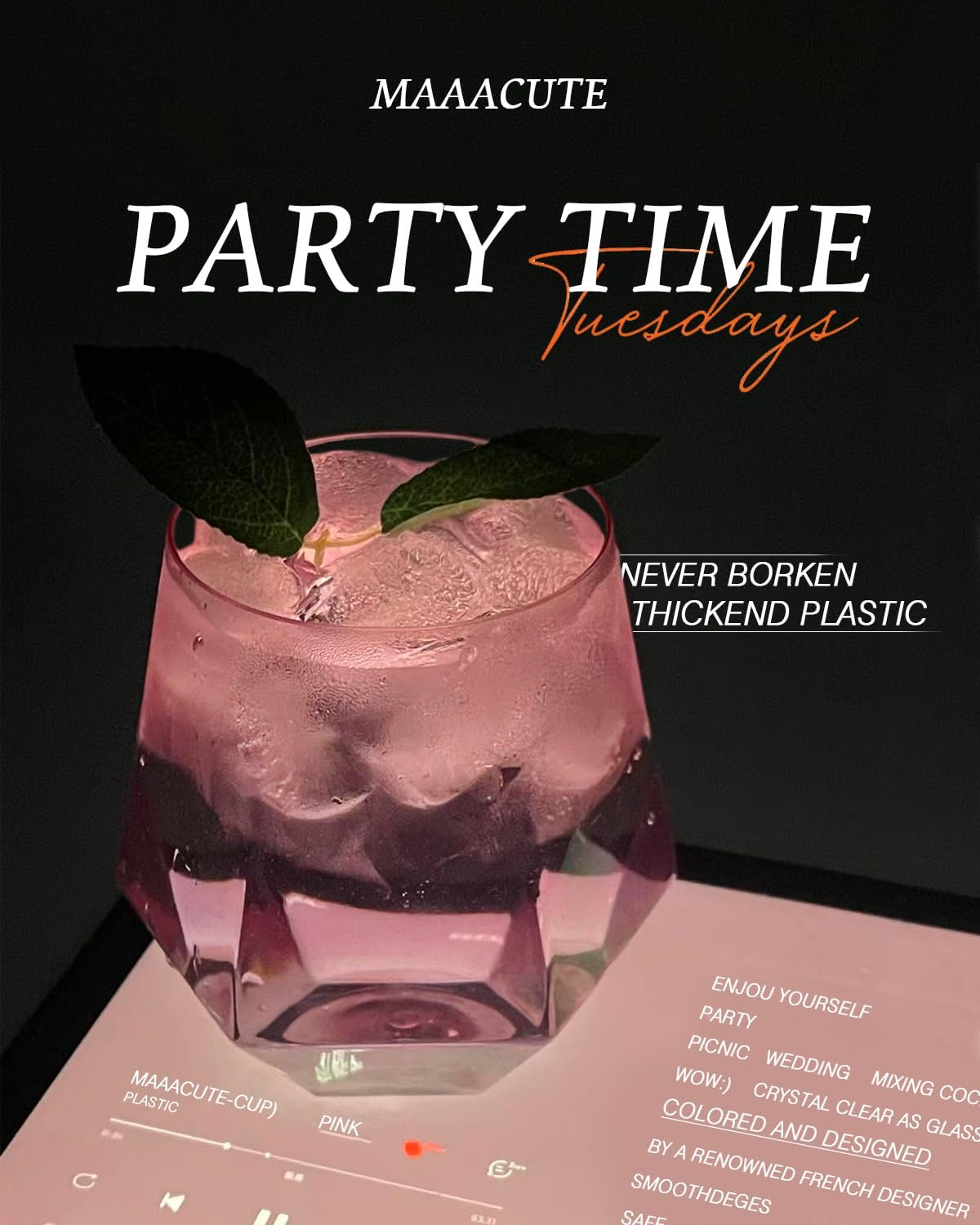 40 Pcak Plastic Stemless Wine cocktail Whiskey Champagne Glasses, 12 Oz Disposable Unbreakable Cups for Party Bars Wedding Tasting (Pink)