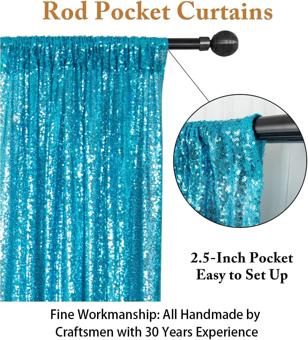 ShinyBeauty Turquoise Sequin Backdrop 10FTx10FT Photo Backdrop for Wedding Aqua Sparkle Drapes for Photograph Glitter Curtain for Shimmer Fabric Background