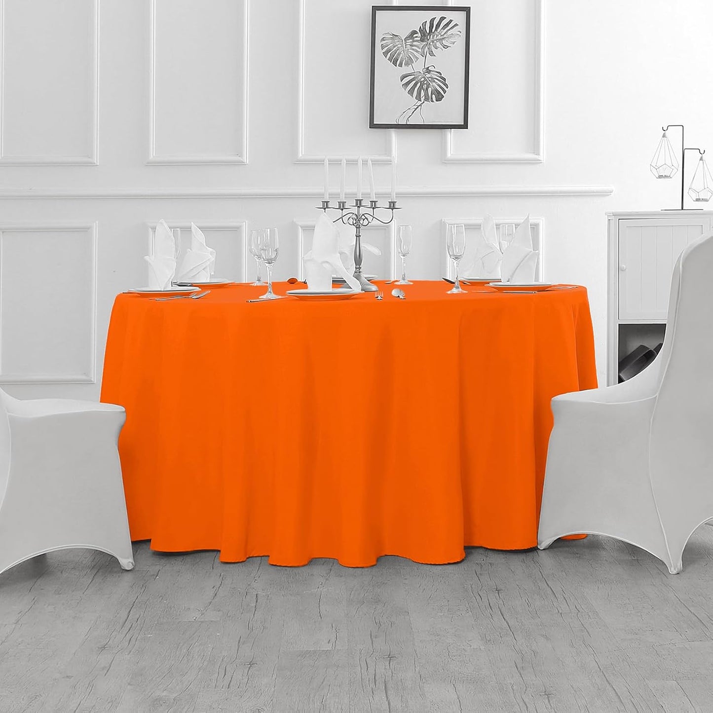 Fokitut 2 Pack Waterproof Round Tablecloth, 120 Inch, Stain Resistant and Wrinkle Polyester Table Cloth, Fabric Table Cover for Kitchen Dining, Wedding, Party, Holiday Dinner-Orange