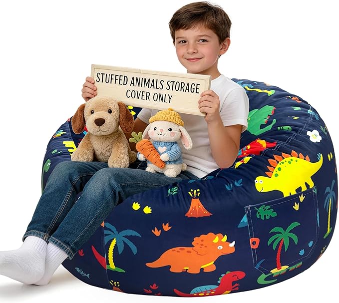 Lukeight Dinosaur Stuffed Animals Storage Bean Bag Chair Cover by Lukeight