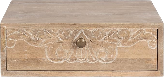 Kate and Laurel Mirza Transitional Carved Wood Floating Side Table, Natural Wood - Image 8