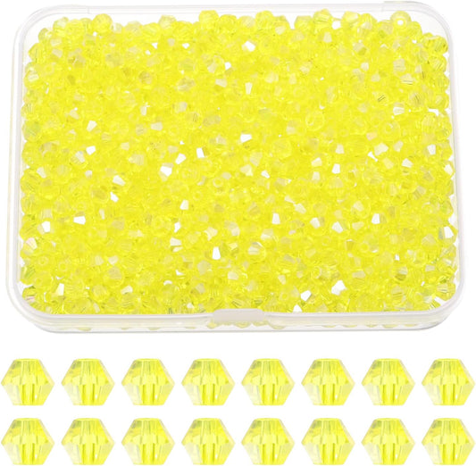 PATIKIL 1000pcs 4mm Bicone Glass Crystal Beads, Faceted Glass Spacer Beads with Box for Jewelry Making Bracelet Necklace Earrings DIY Suncatcher Craft, Yellow AB