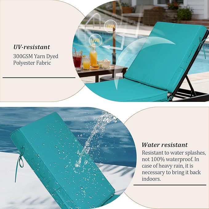 72x21x4in Lounge Cushions for Outdoor Furniture, Outdoor Lounge Chair Cushions - Image 4
