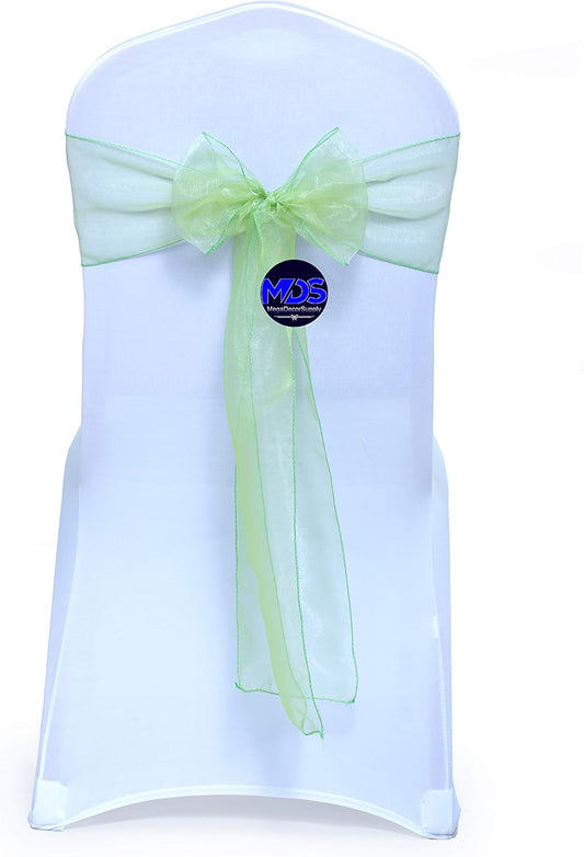 MDS Pack of 200 PCS Organza Chair Sashes Wider Dining Chair Bows Ribbon Tie Back for Wedding Party Birthday Bridal Shower Reception Event Banquet Home Chair Cover Decoration - Apple Green
